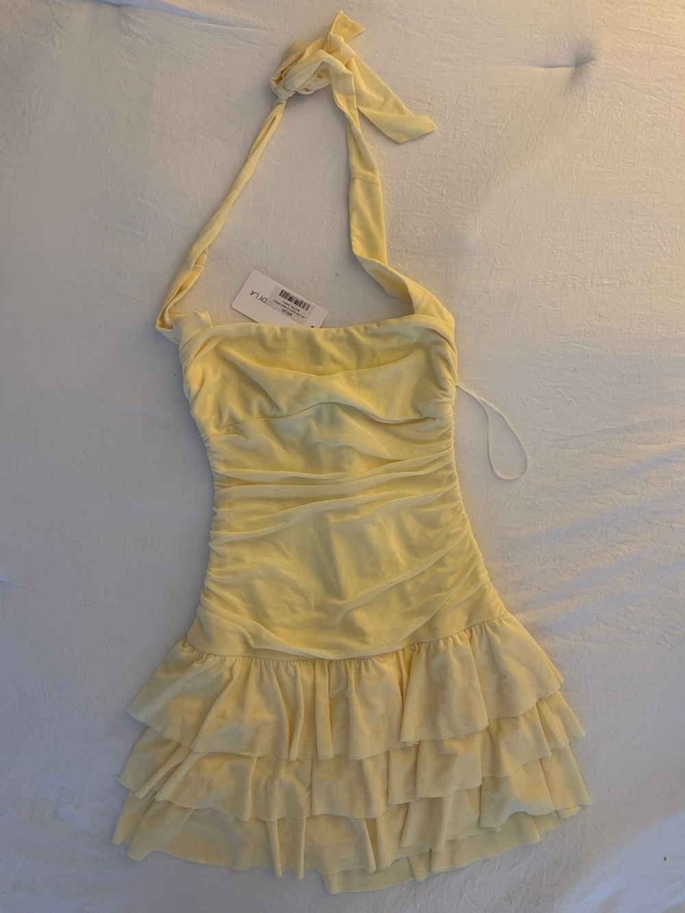 Cotton Candy Pale Yellow Halter Ruffle Mini Dress